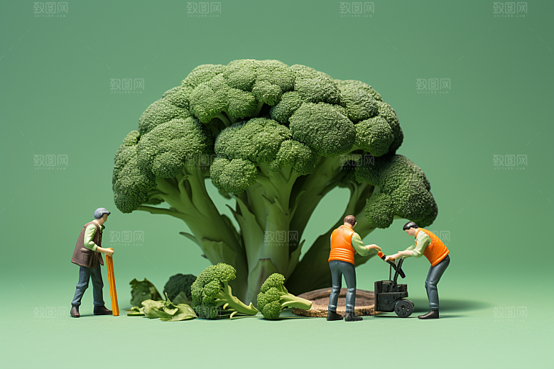 西蓝花美味农业微距小人
