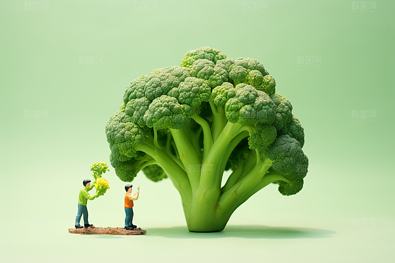西蓝花美味绿色微距小人