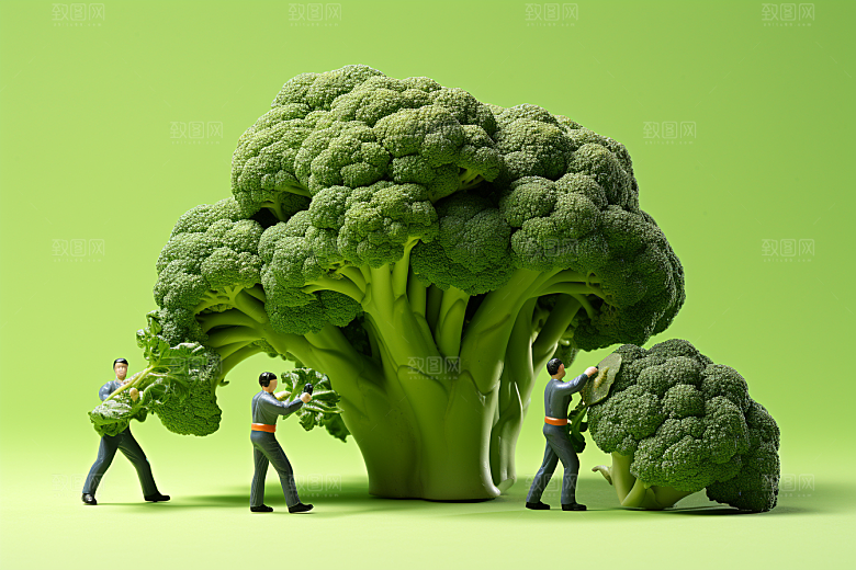 西蓝花农业种植微距小人