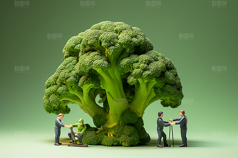 西蓝花农业采摘微距小人