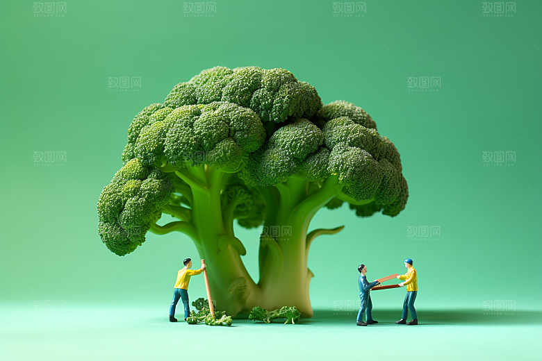 西蓝花绿色种植微距小人