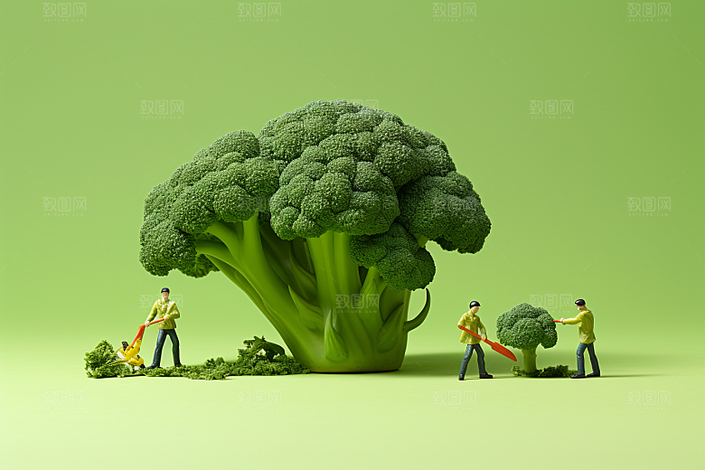 西蓝花美味种植微距小人