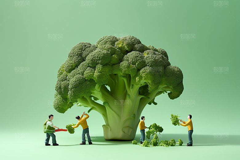西蓝花农业蔬菜微距小人