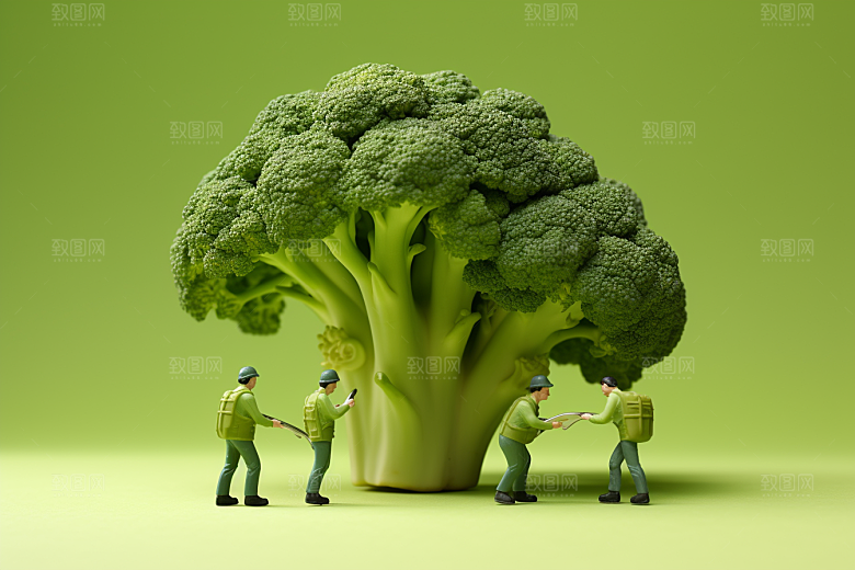 西蓝花3D种植微距小人