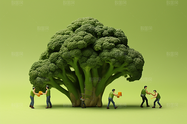西蓝花采摘种植微距小人