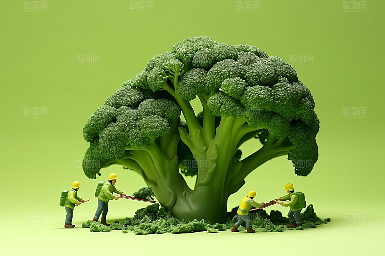 西蓝花农业种植微距小人