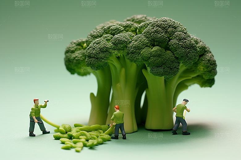 西蓝花立体种植微距小人