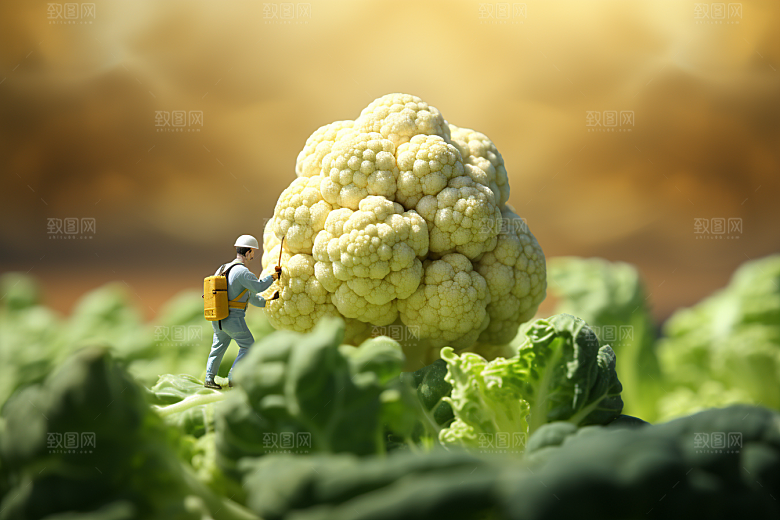 西蓝花农业立体微距小人