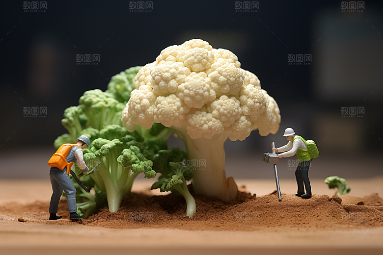 西蓝花生产蔬菜微距小人