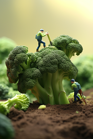 西蓝花蔬菜3D微距小人