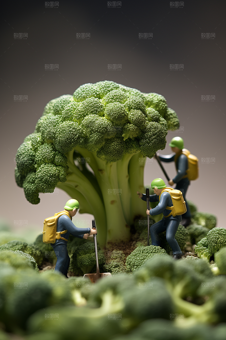 西蓝花绿色种植微距小人