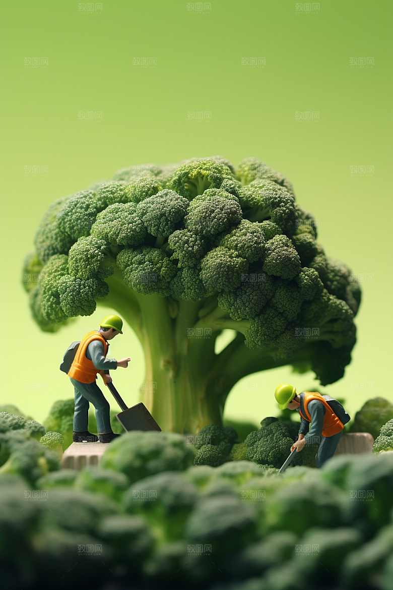 西蓝花立体蔬菜微距小人
