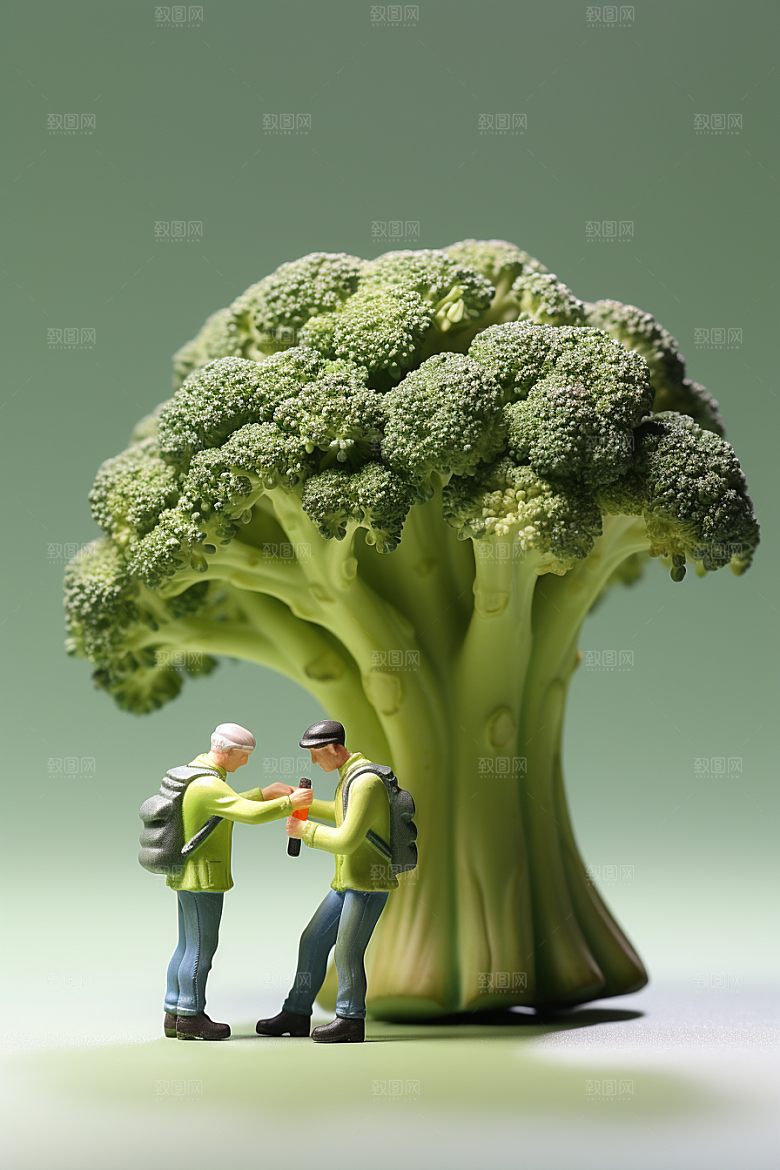 西蓝花立体种植微距小人