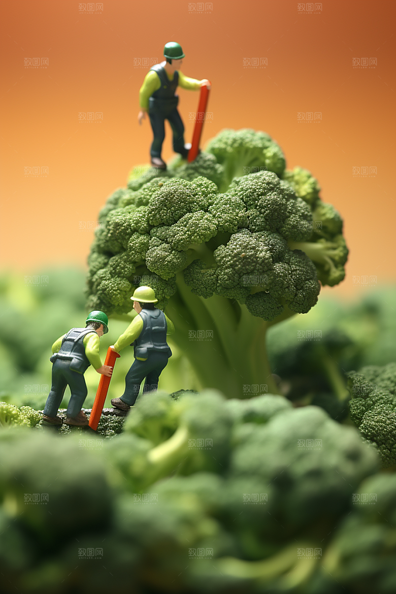 西蓝花蔬菜生产微距小人
