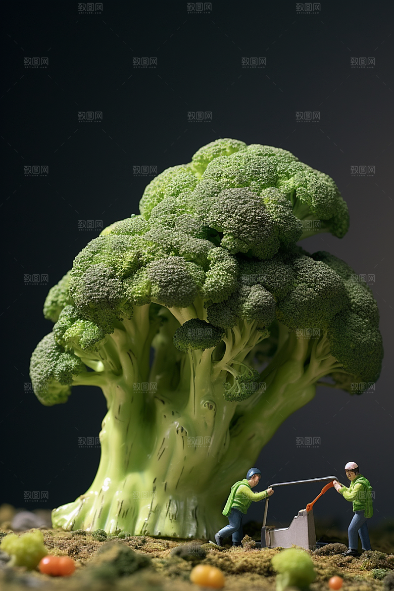 西蓝花生产种植微距小人
