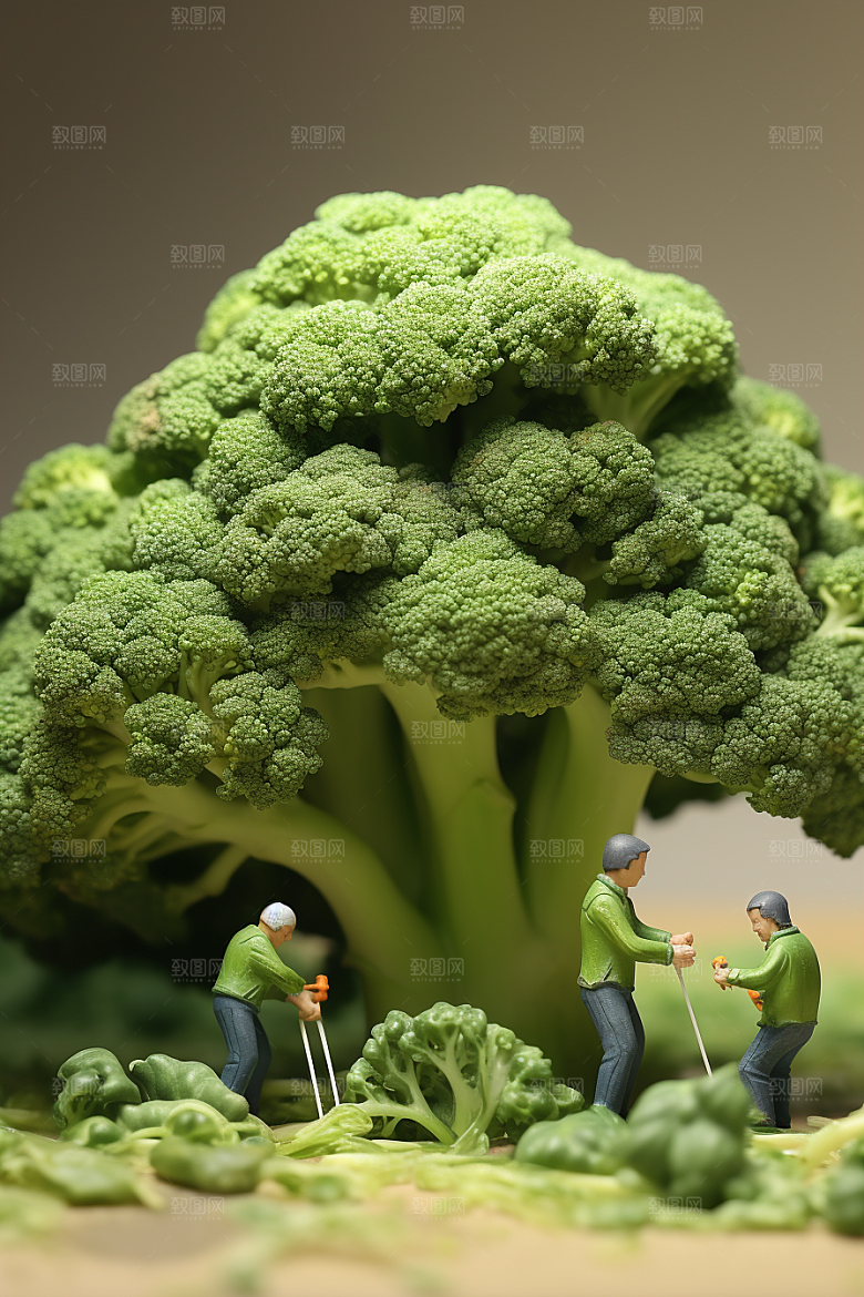西蓝花生产农业微距小人