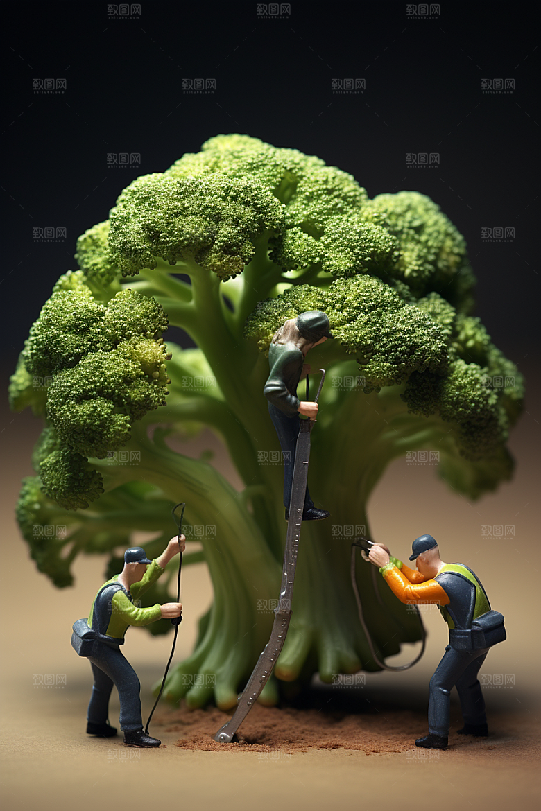 西蓝花收获农业微距小人