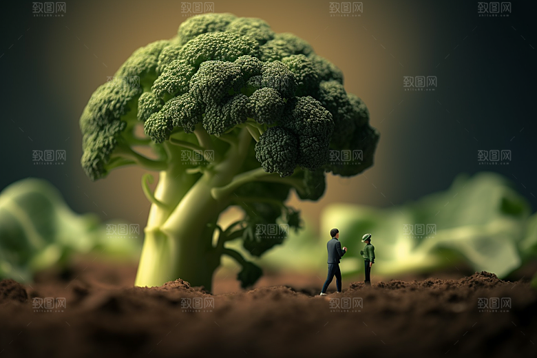 西蓝花种植蔬菜微距小人