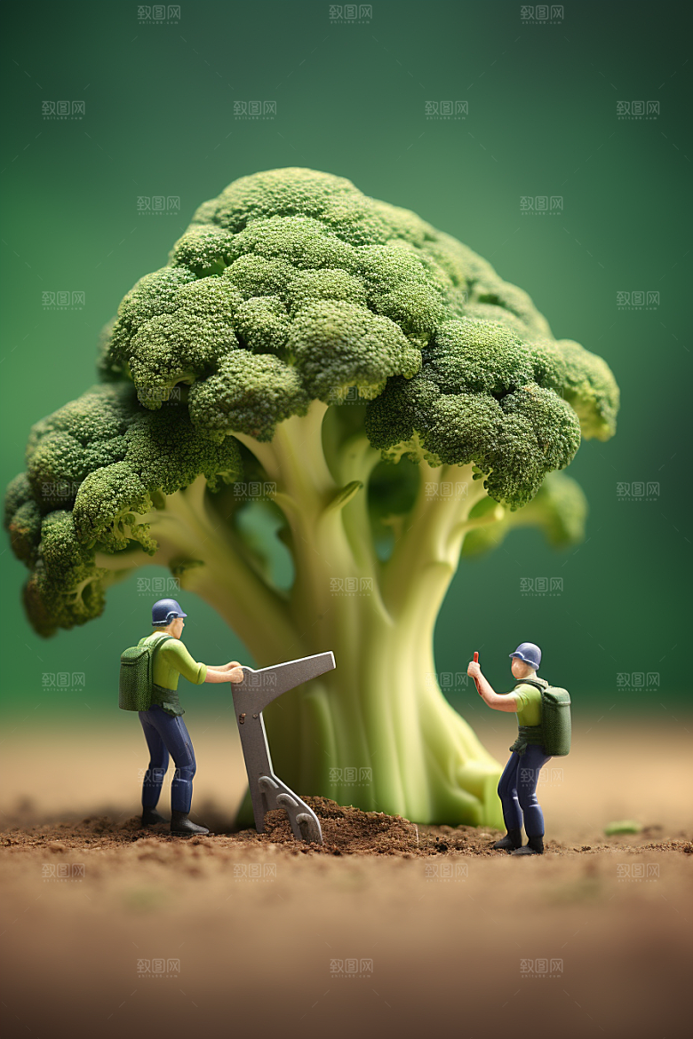 西蓝花立体收获微距小人