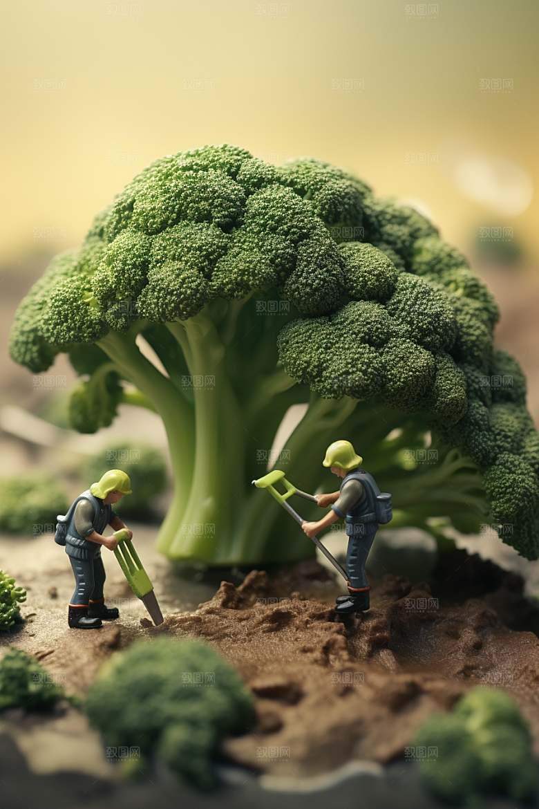 西蓝花3D绿色微距小人