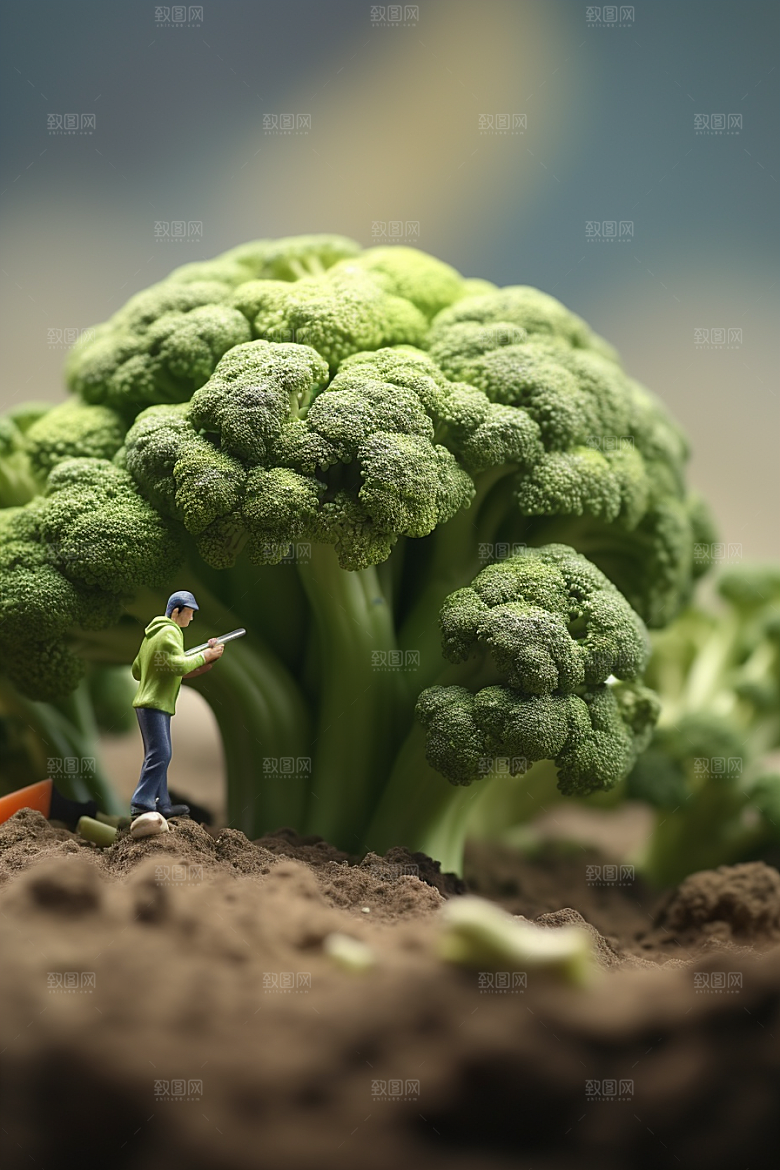 西蓝花农业蔬菜微距小人