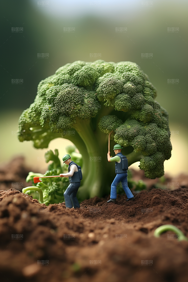 西蓝花种植农业微距小人