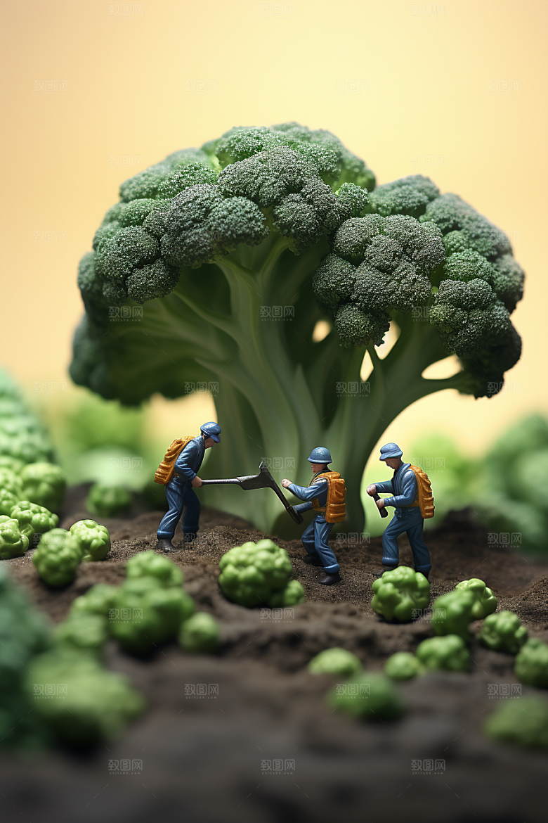 西蓝花农业采摘微距小人