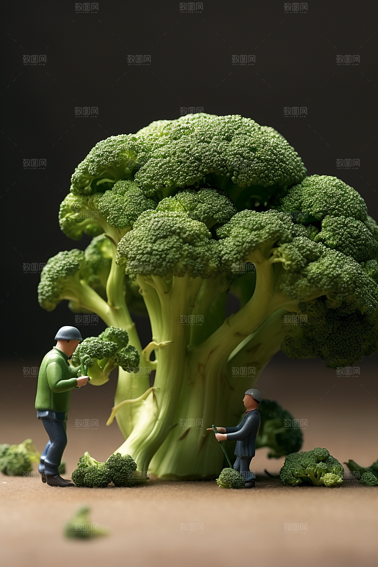 西蓝花农业收获微距小人