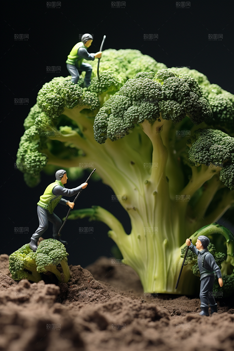 西蓝花农业美味微距小人