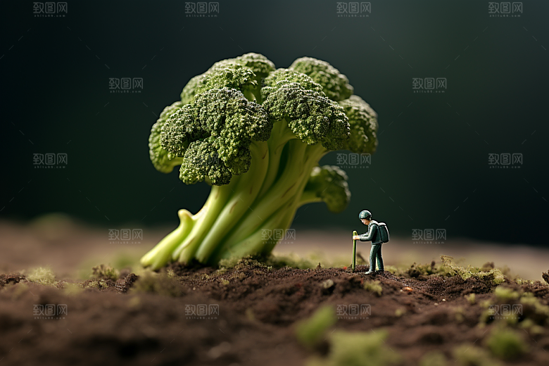 西蓝花收获立体微距小人