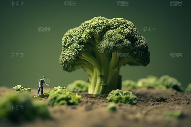 西蓝花收获生产微距小人