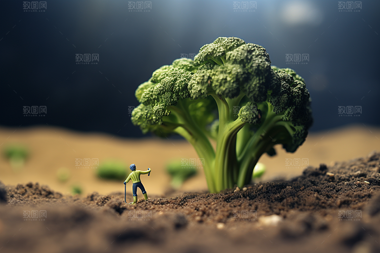 西蓝花美味立体微距小人