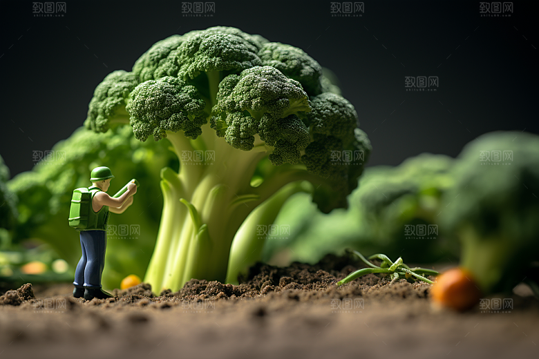 西蓝花美味农业微距小人