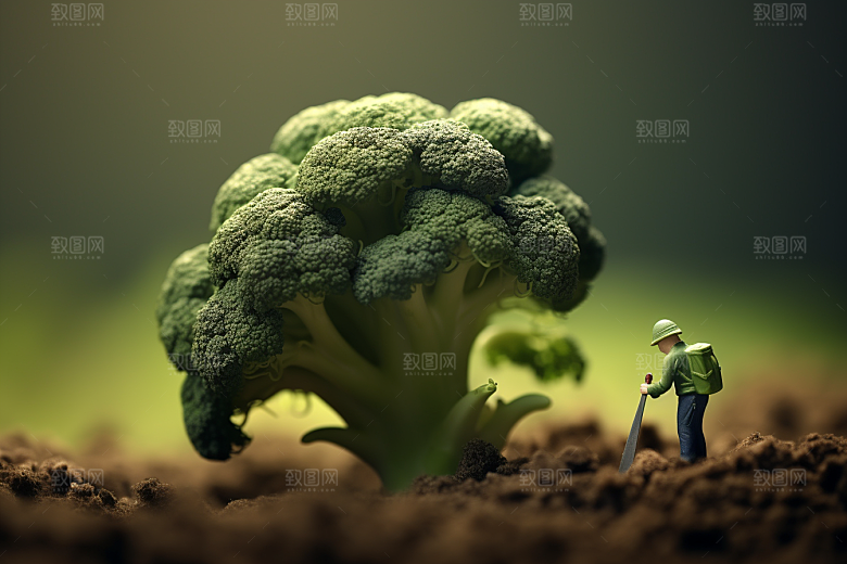 西蓝花农业种植微距小人