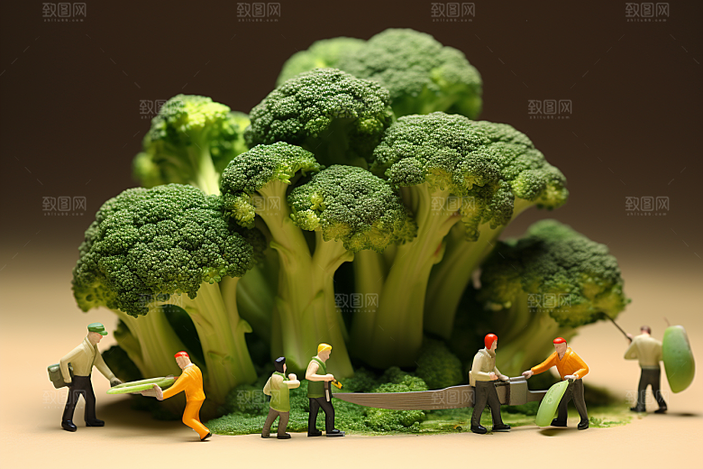 西蓝花立体美味微距小人