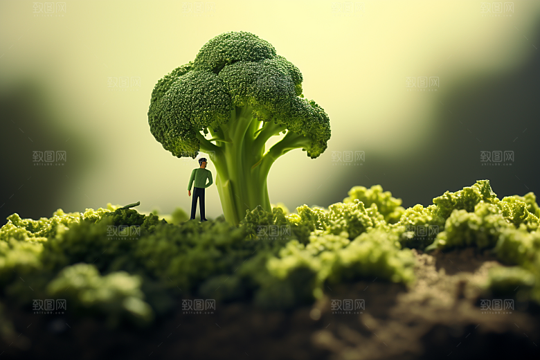 西蓝花生产种植微距小人