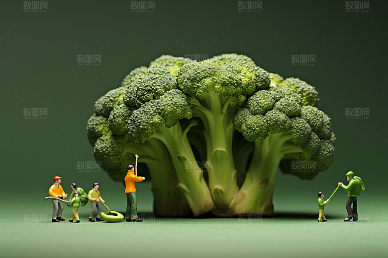 西蓝花种植绿色微距小人