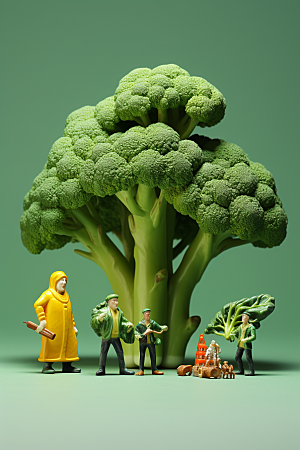 西蓝花3D蔬菜微距小人