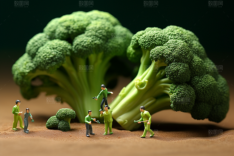 西蓝花立体蔬菜微距小人
