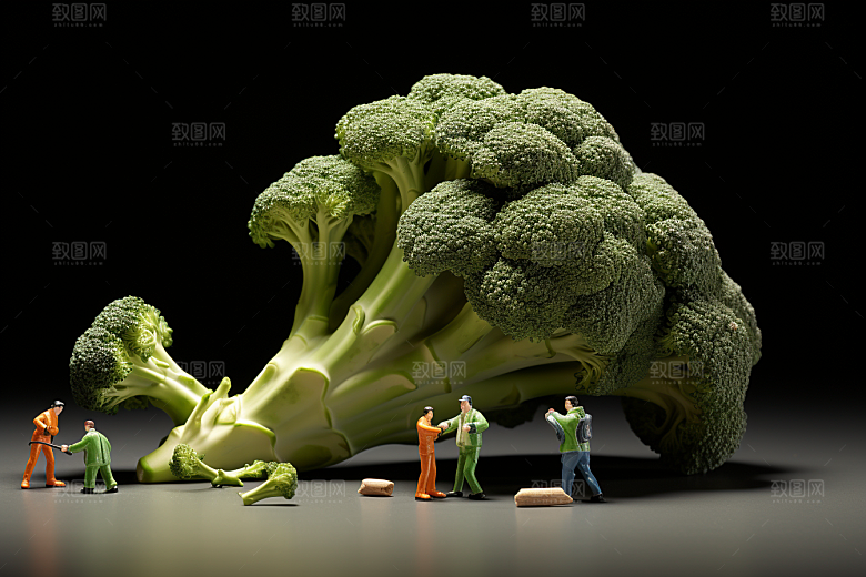 西蓝花蔬菜生产微距小人