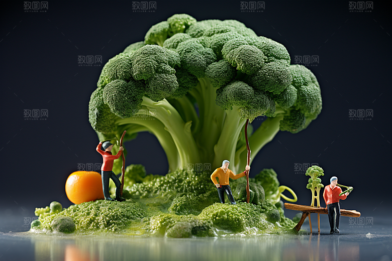西蓝花采摘种植微距小人