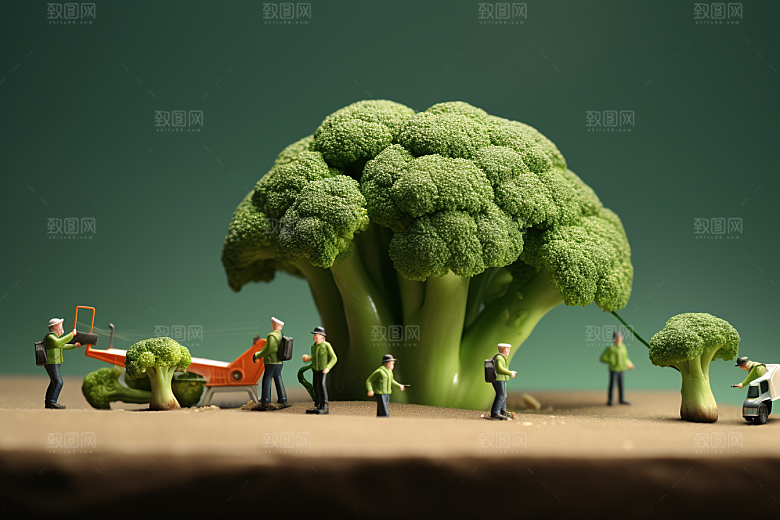 西蓝花种植蔬菜微距小人