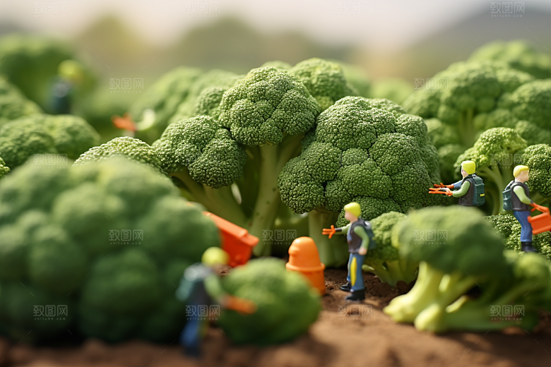 西蓝花采摘种植微距小人