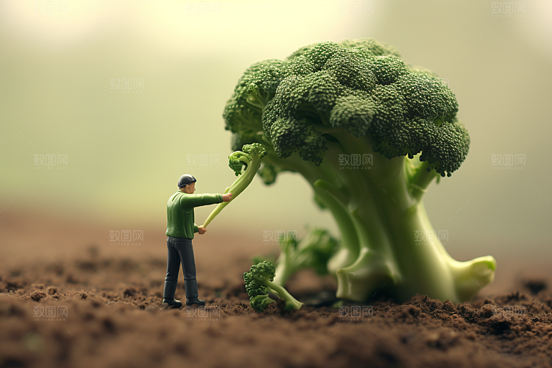 西蓝花种植农业微距小人