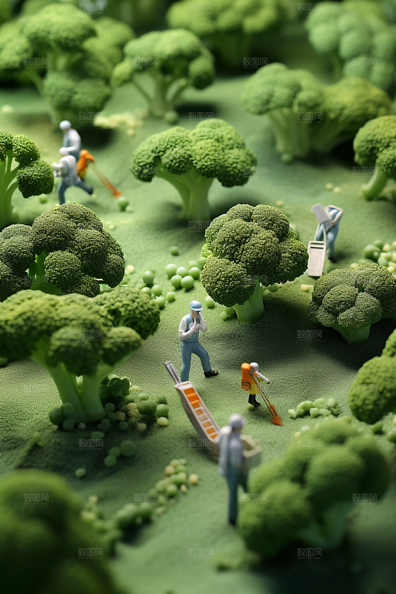 西蓝花绿色3D微距小人