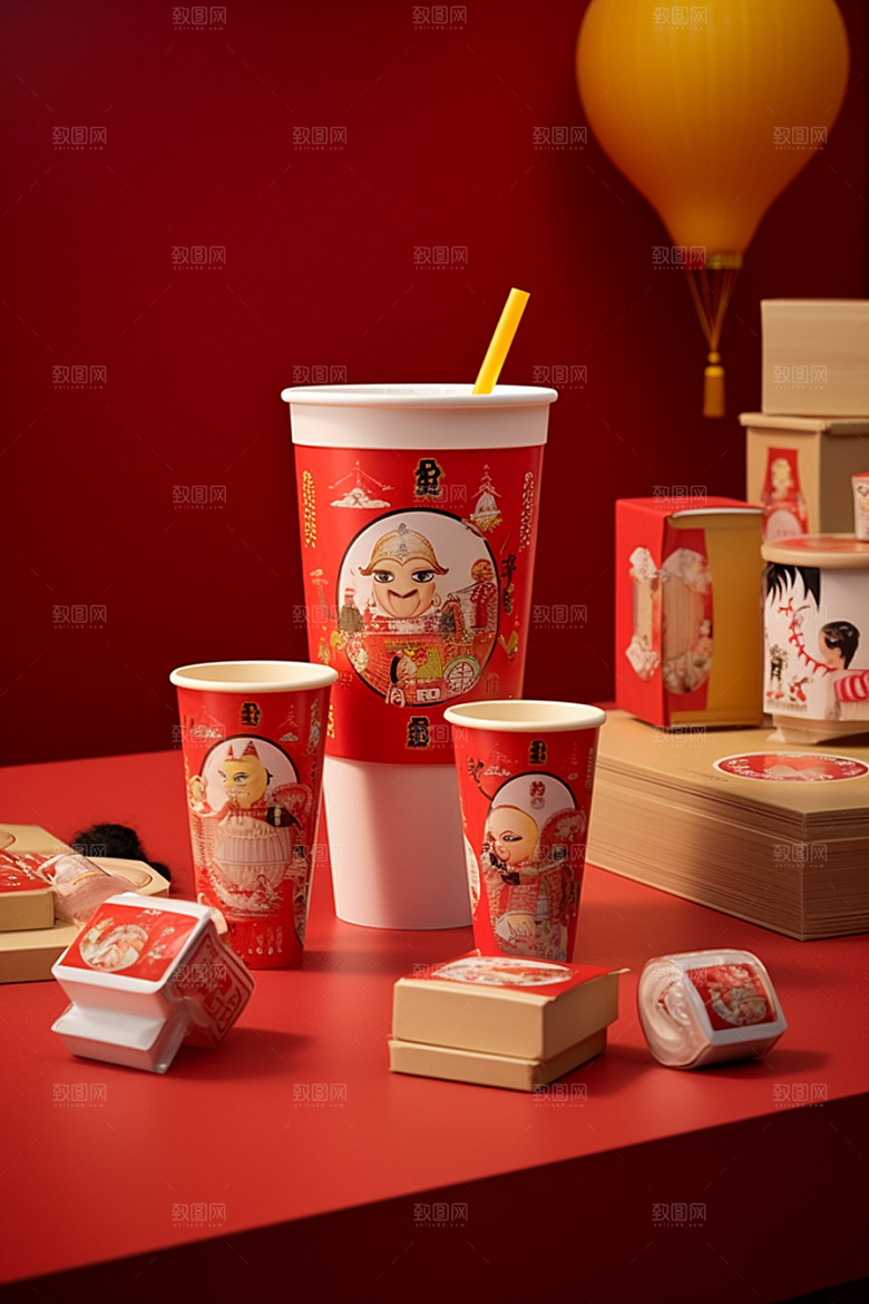 新春奶茶新年奶盖摄影图