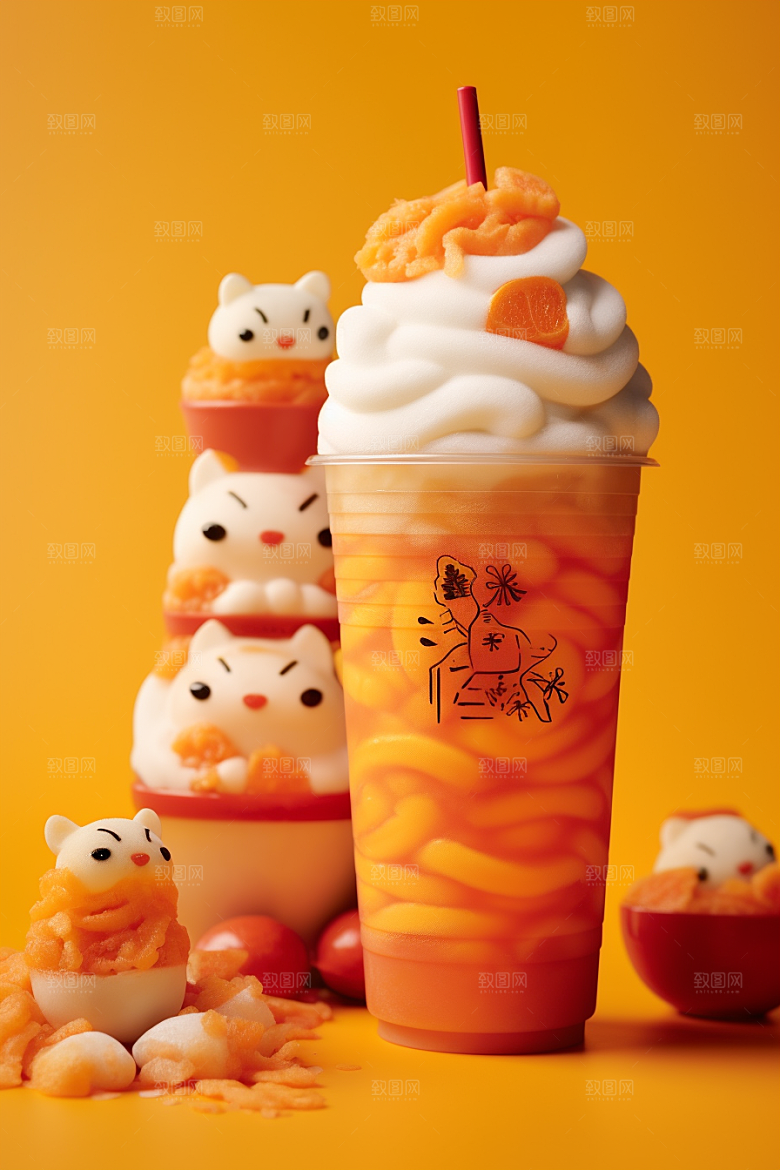 新春奶茶美食春节摄影图