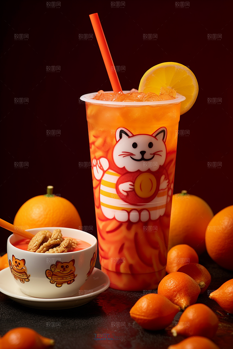 新春奶茶温暖奶盖摄影图