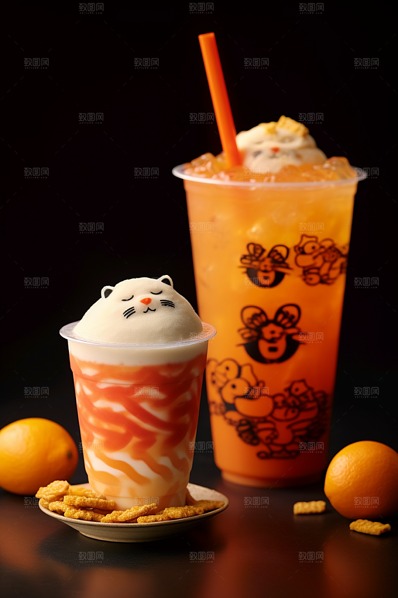 新春奶茶热饮新品摄影图