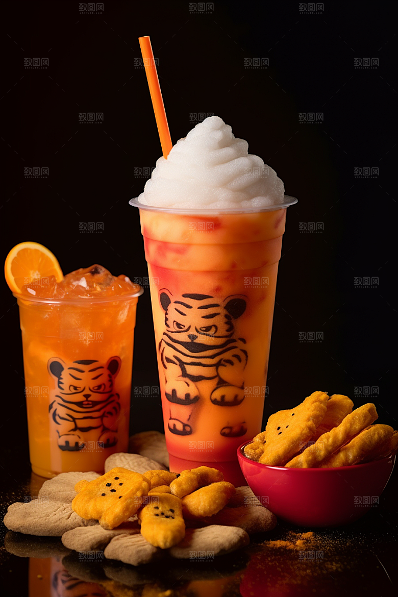 新春奶茶温暖热闹摄影图